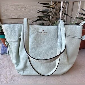 Kate Spade New York Leather Tote mint Work Bag Carryall Travel Purse Spade EUC
